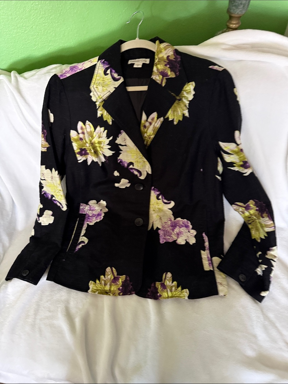 Coldwater Creek Black Blazer with Purple and Lime Floral Print